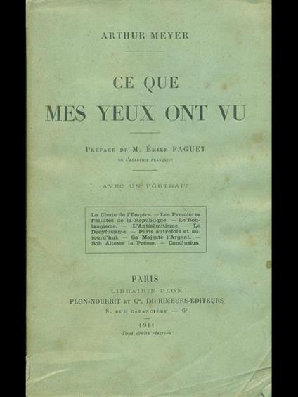 Ce que mes yeux ont vu - Arthur Meyer - copertina