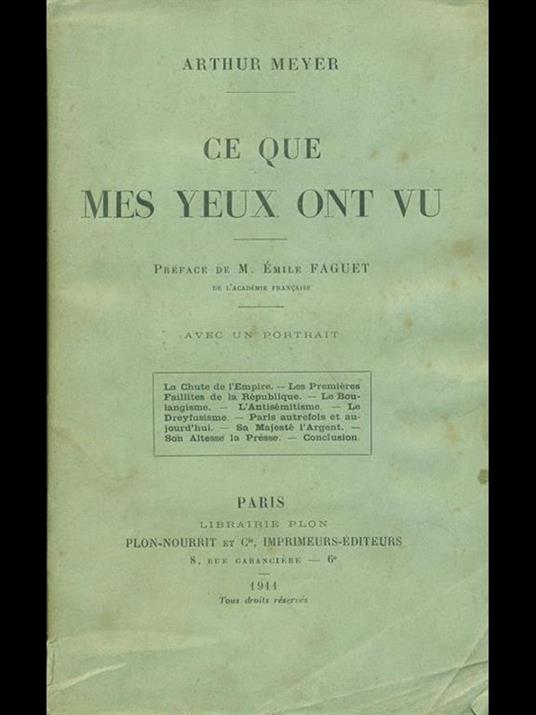 Ce que mes yeux ont vu - Arthur Meyer - copertina