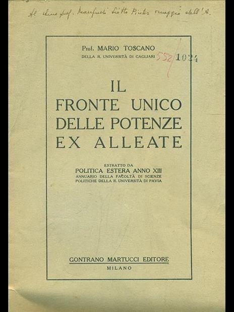 Il fronte unico delle potenze ex alleate - Mario Toscano - copertina