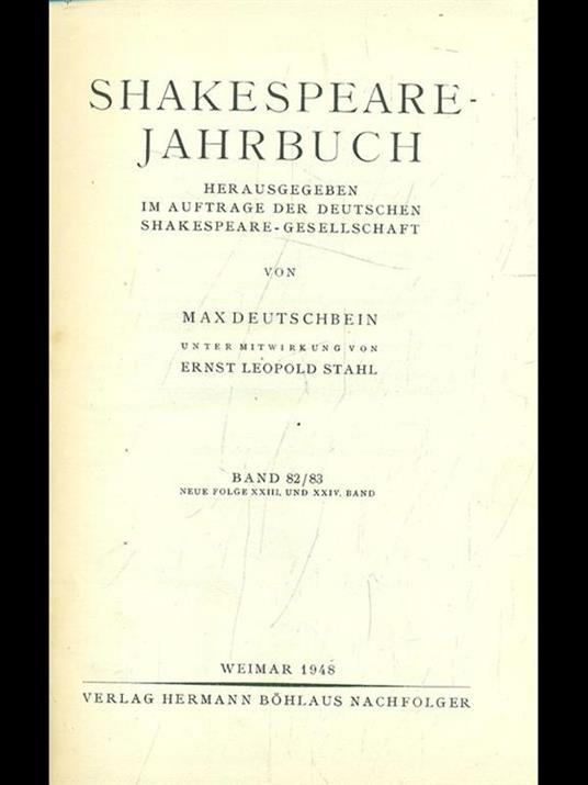 Shakespeare jahrbuch. Band 82/83 - copertina