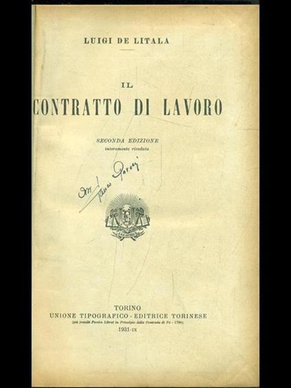 Il contratto di lavoro - Luigi De Litala - copertina