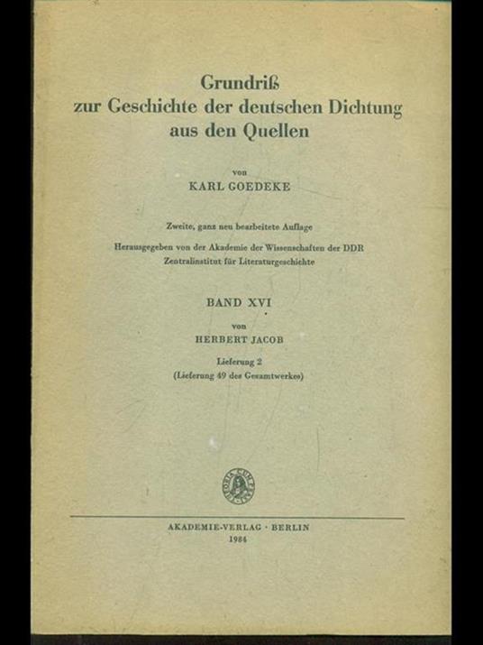 Grundrib zur geschichte der deutschen dichtungaus den quellen II - copertina