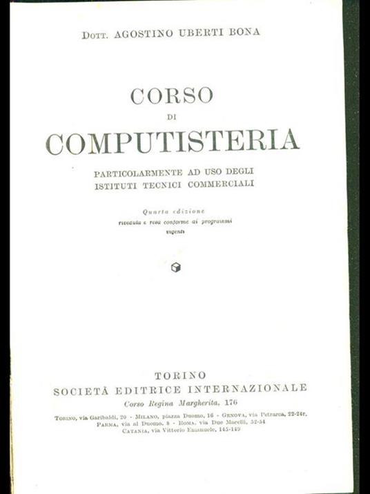 Corso di computisteria - Agostino Uberti Bona - copertina