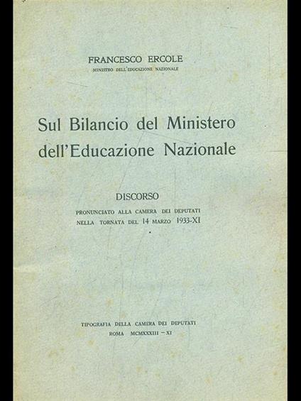 Sul bilancio del ministero dell'educazione nazionale - copertina