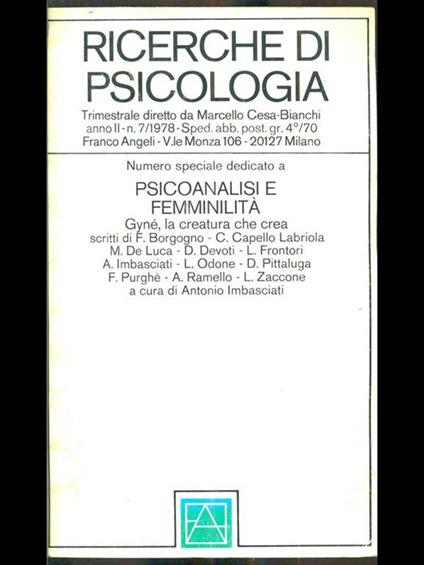 Ricerche di psicologia n 7 -1978 - copertina