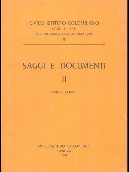 Saggi e documenti II. Tomosecondo - copertina