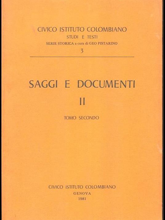 Saggi e documenti II. Tomosecondo - copertina