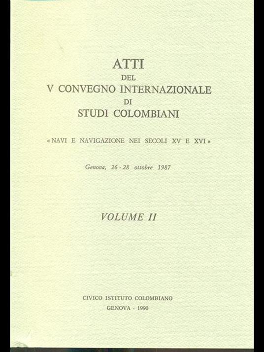 Atti del V Convegno internazionale di studi colombiani 1987 - volume II - copertina