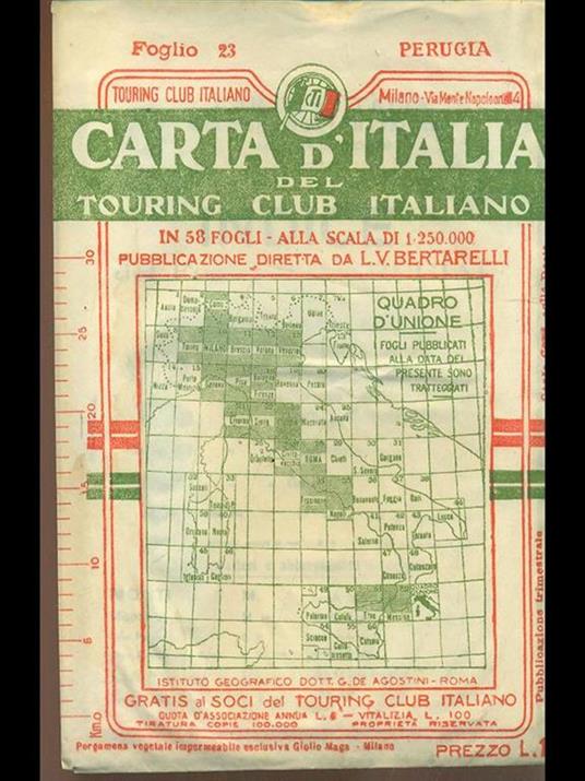 Carta d'Italia del Touring Club Italiano: foglio 23 Perugia - Luigi V. Bertarelli - copertina