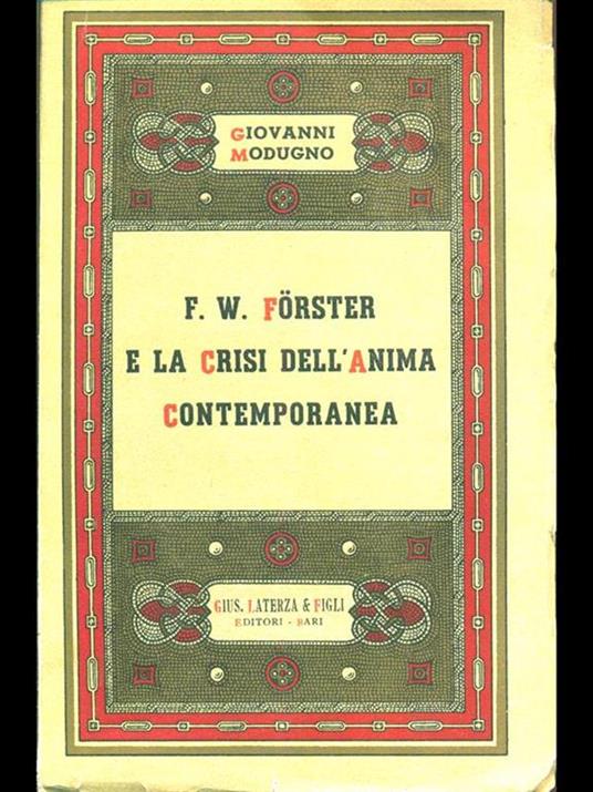 F. W. Forster e la crisidell'anima contemporanea - copertina