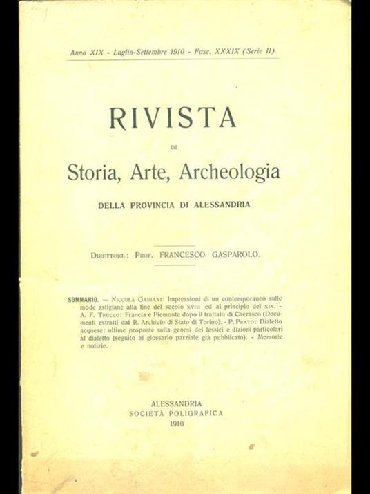 Rivista di Storia, Arte, Archeologia annoXIX. Luglio-settembre 1910. Fasc. XXXIX serie II - copertina