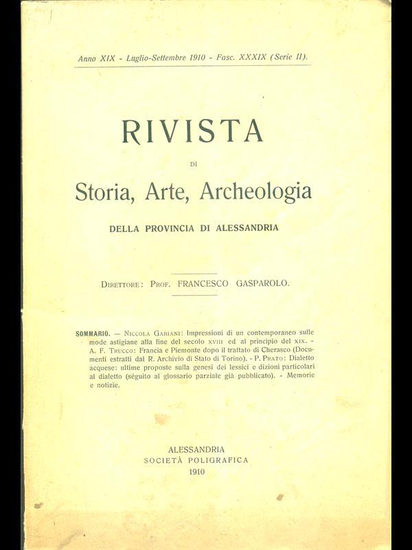 Rivista di Storia, Arte, Archeologia annoXIX. Luglio-settembre 1910. Fasc. XXXIX serie II