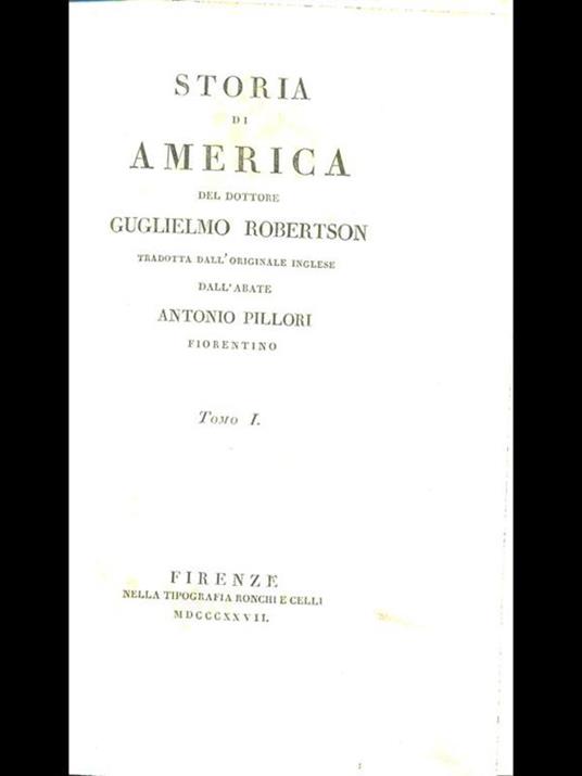 Storia di America tomo 1. 2 - Robertson - copertina