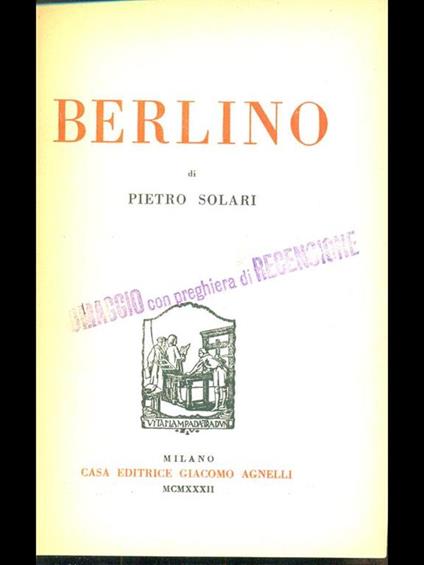 Berlino - Pietro Solari - copertina