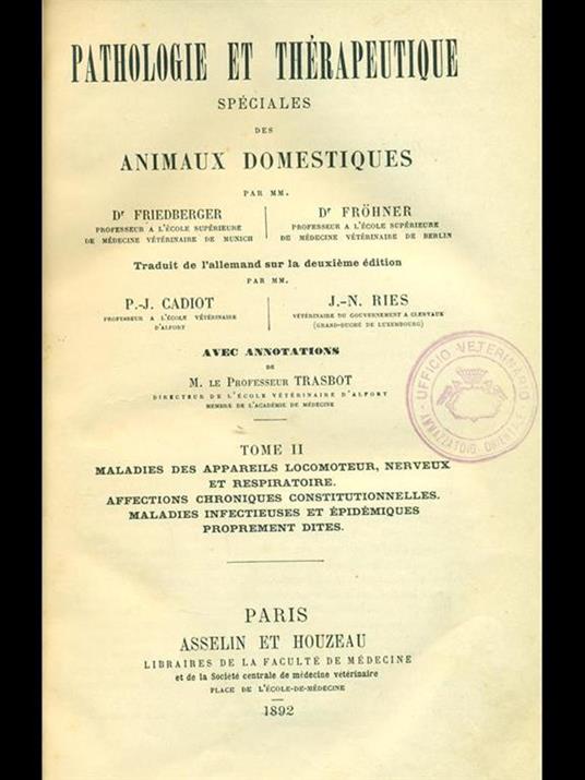 Phatologie et therapeutique speciales des animauxdome 2 - copertina