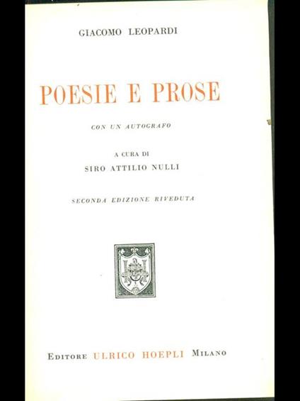 Poesie e prose - Giacomo Leopardi - copertina