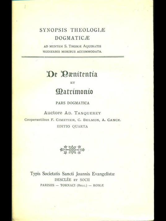 De Paenitentia et Matrimonio et Ordine - Adolphe Tanquerey - copertina