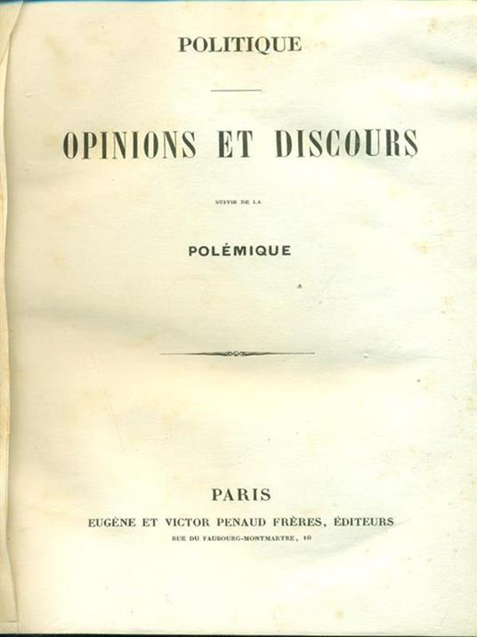 Opinions et discours suivis de laPolemique - François-René de Chateaubriand - copertina