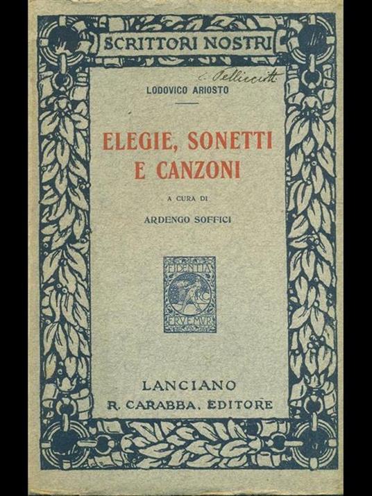 Elegie, sonetti e canzoni - Ludovico Ariosto - copertina