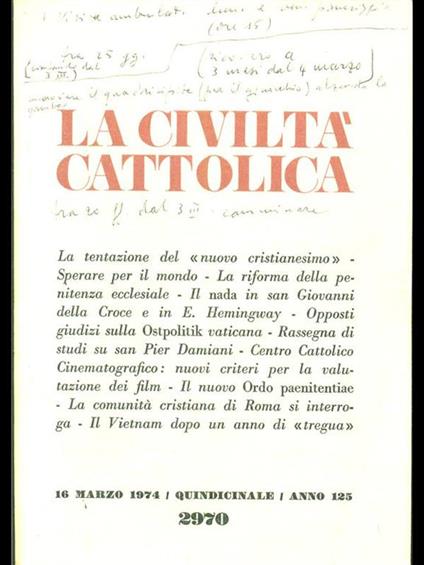 La civiltà cattolica. 16 marzo 1974. Volume I - copertina