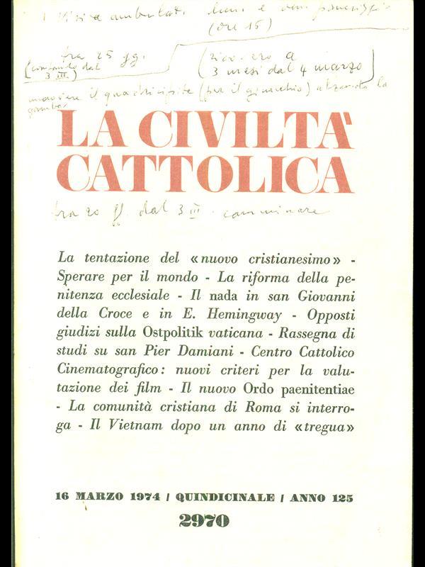 La civiltà cattolica. 16 marzo 1974. Volume I