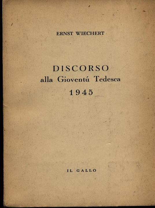 Discorso alla Gioventù tedesca 1945 - Ernst Wiechert - copertina