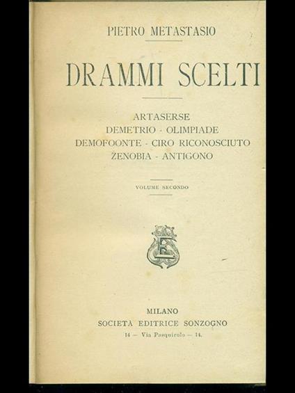 Drammi Vol. 2 - Pietro Metastasio - copertina