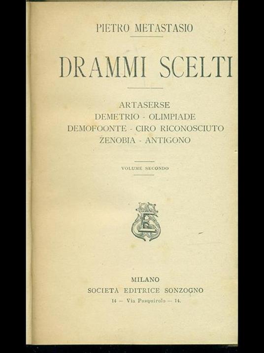 Drammi Vol. 2 - Pietro Metastasio - copertina