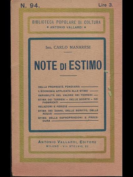 Note di estimo - Carlo Manaresi - copertina
