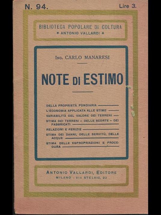 Note di estimo - Carlo Manaresi - copertina