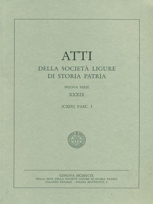 Atti della società ligure di storia patria Vol. 39 fasc. 1 - copertina