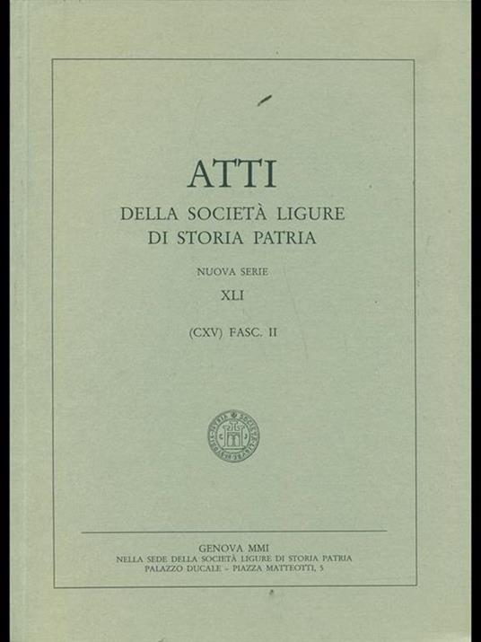 Atti della società ligure di storia patria Vol. 41 fasc. 2 - copertina