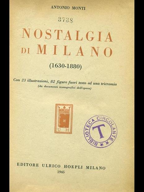 Nostalgia di Milano (1630-1880) - Antonio Monti - copertina