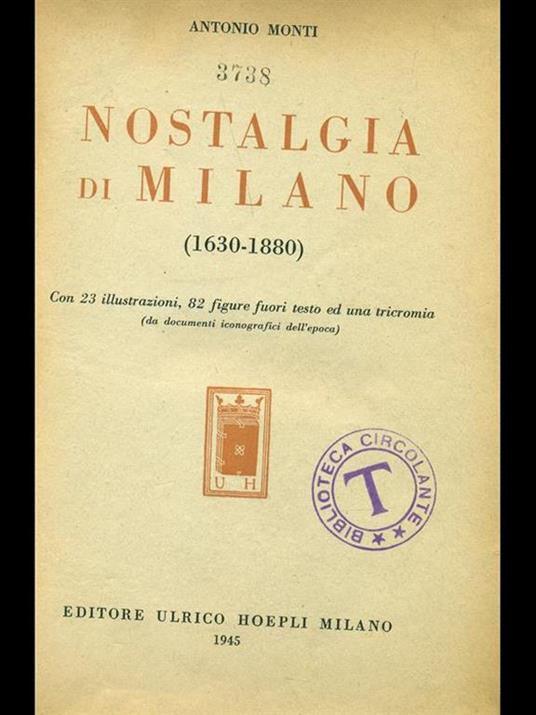 Nostalgia di Milano (1630-1880) - Antonio Monti - copertina