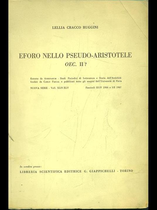 Eforo nello Pseudo. aristotele, Oec. II?? - Lellia Cracco Ruggini - copertina