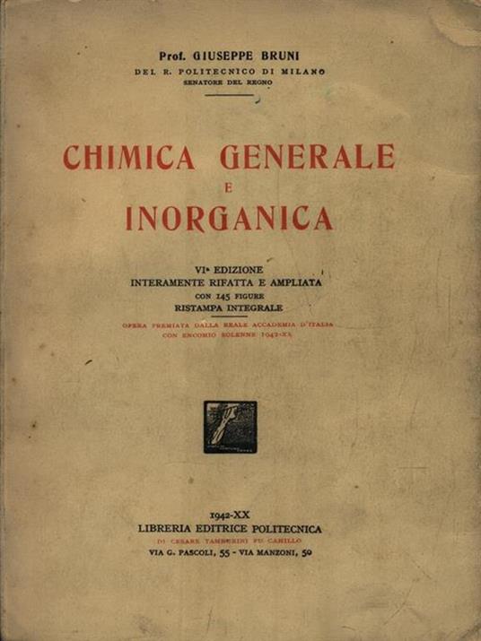 Chimica generale e inorganica - Giuseppe Bruni - copertina