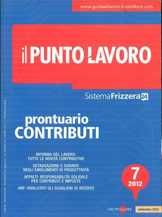 Prontuario contributi-Il Punto Lavoro n. 72012 libro+cd - copertina