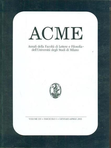 ACME. Vol. LVI. Fasc I. (gennaio-aprile 2003) - copertina
