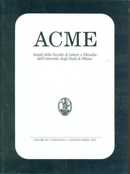 ACME. Vol. LVI. Fasc I. (gennaio-aprile 2003) - copertina