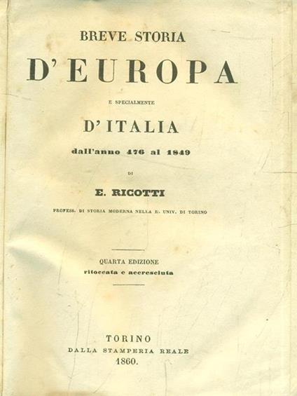 Breve storia d'europa e specialmente d'Italia - copertina