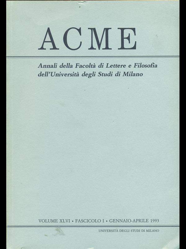 Acme. Vol. XLVI. Fascicolo I