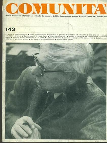 Comunità n. 143/giugno 1967 - copertina