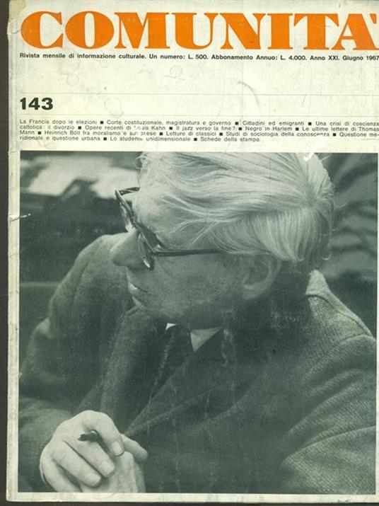 Comunità n. 143/giugno 1967 - copertina