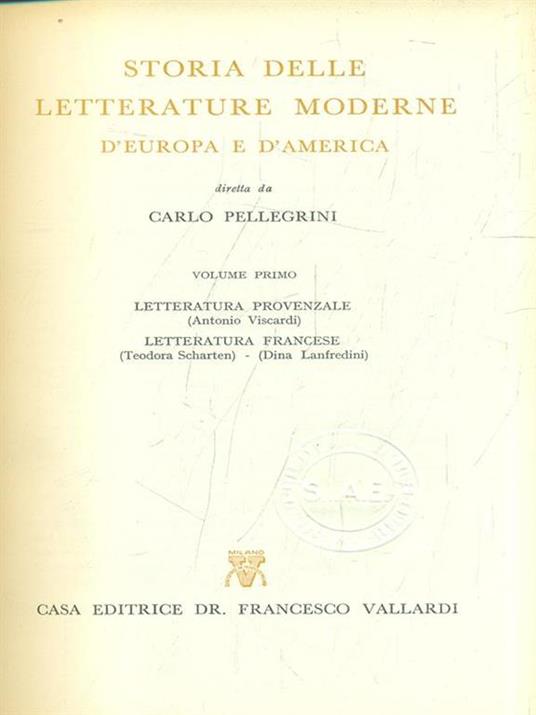 Storia delle letterature moderne d'Europa e d'America 6vv - Carlo Pellegrini - copertina