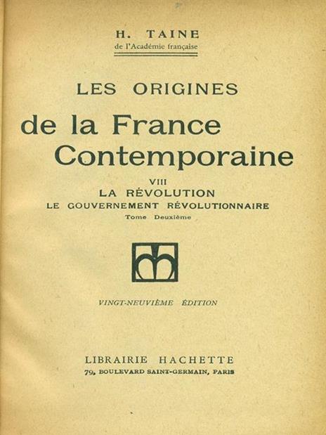 Les origines de la France Contemporaine VIII - Hippolyte Taine - copertina