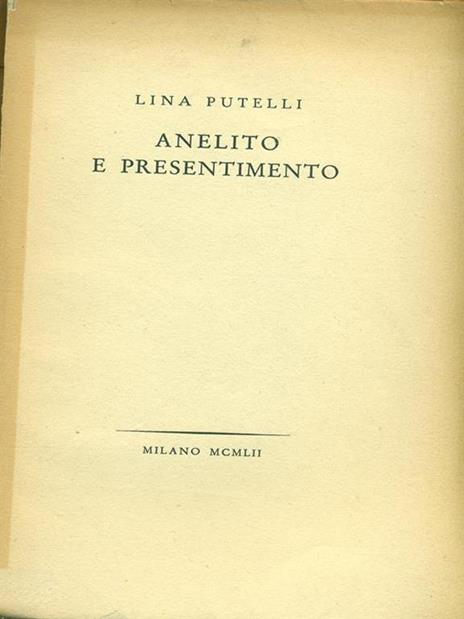 Anelito e presentimento - Lina Putelli - copertina