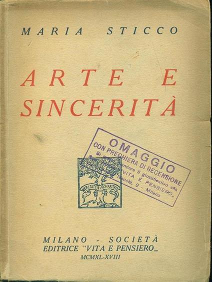 Arte e sincerità - Maria Sticco - copertina