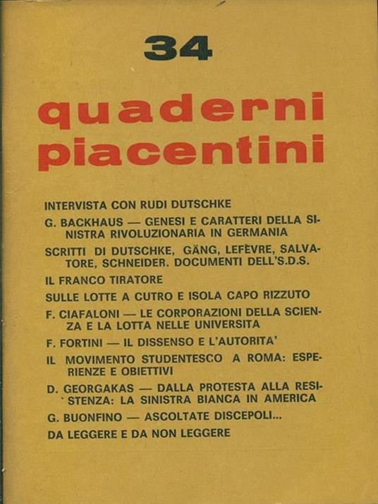 Quaderni piacentini n.34/1968 - copertina