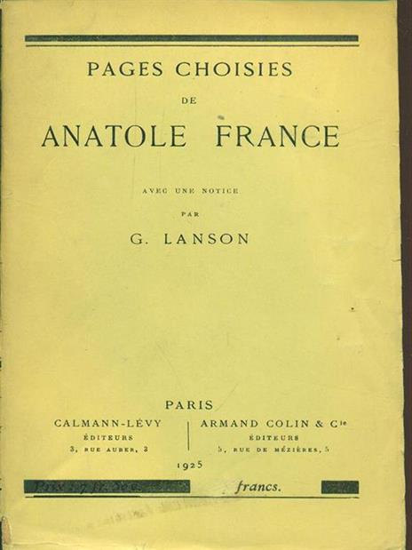 Pages Choisies - Anatole France - copertina