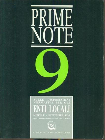 Prime Note n 9. settembre 1994 - copertina